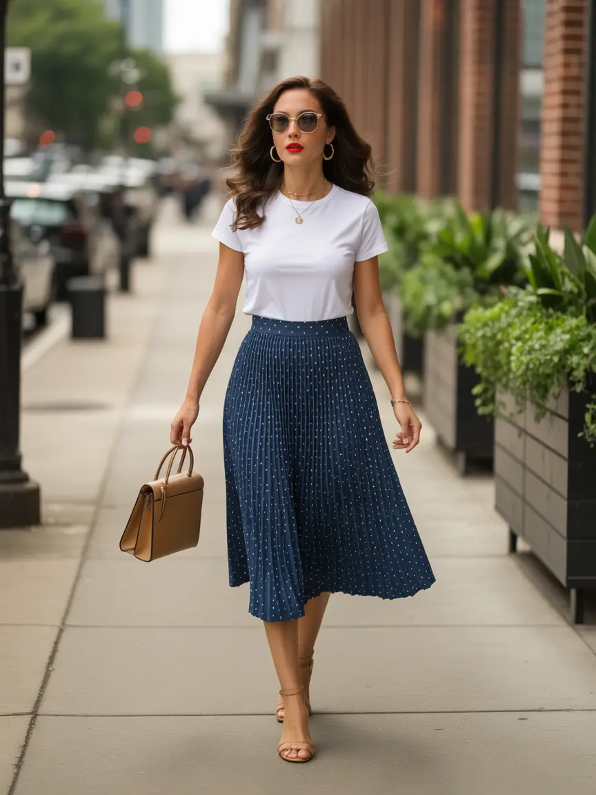 spring mom outfits 2026 dressy feminine skirt look