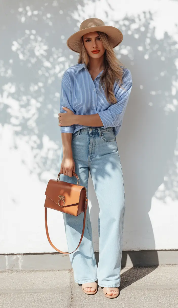 spring mom outfits 2026 casual jeans button down look