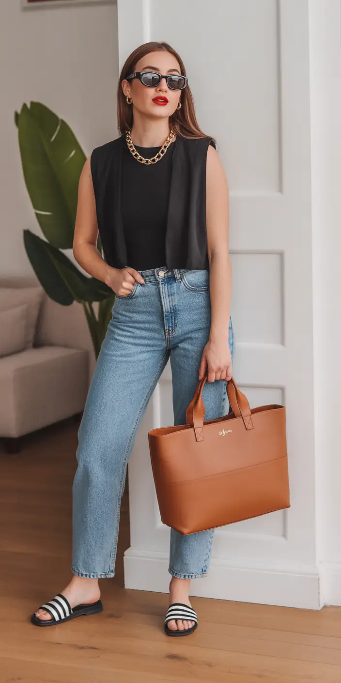 spring mom outfits 2026 sporty minimalist denim look