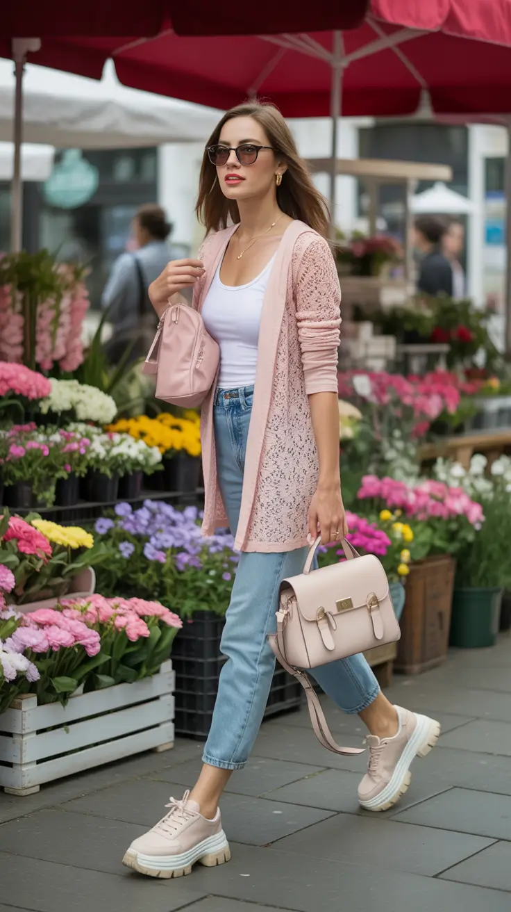 spring mom outfits 2026 sporty casual pink layers