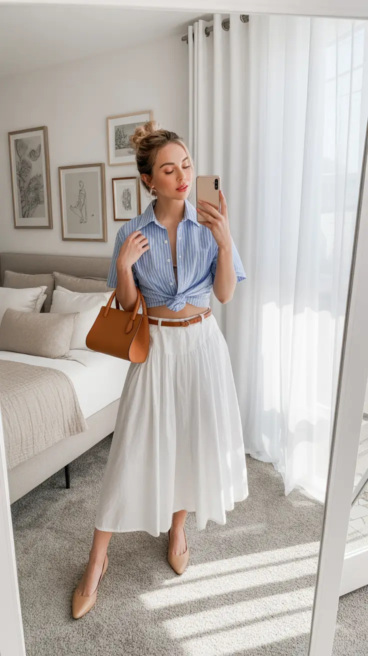 modest spring outfits for church 2026 soft blue and white