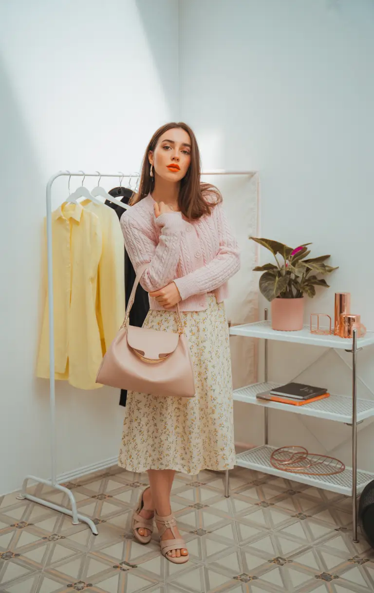 modest spring outfits for church 2026 knit floral skirt