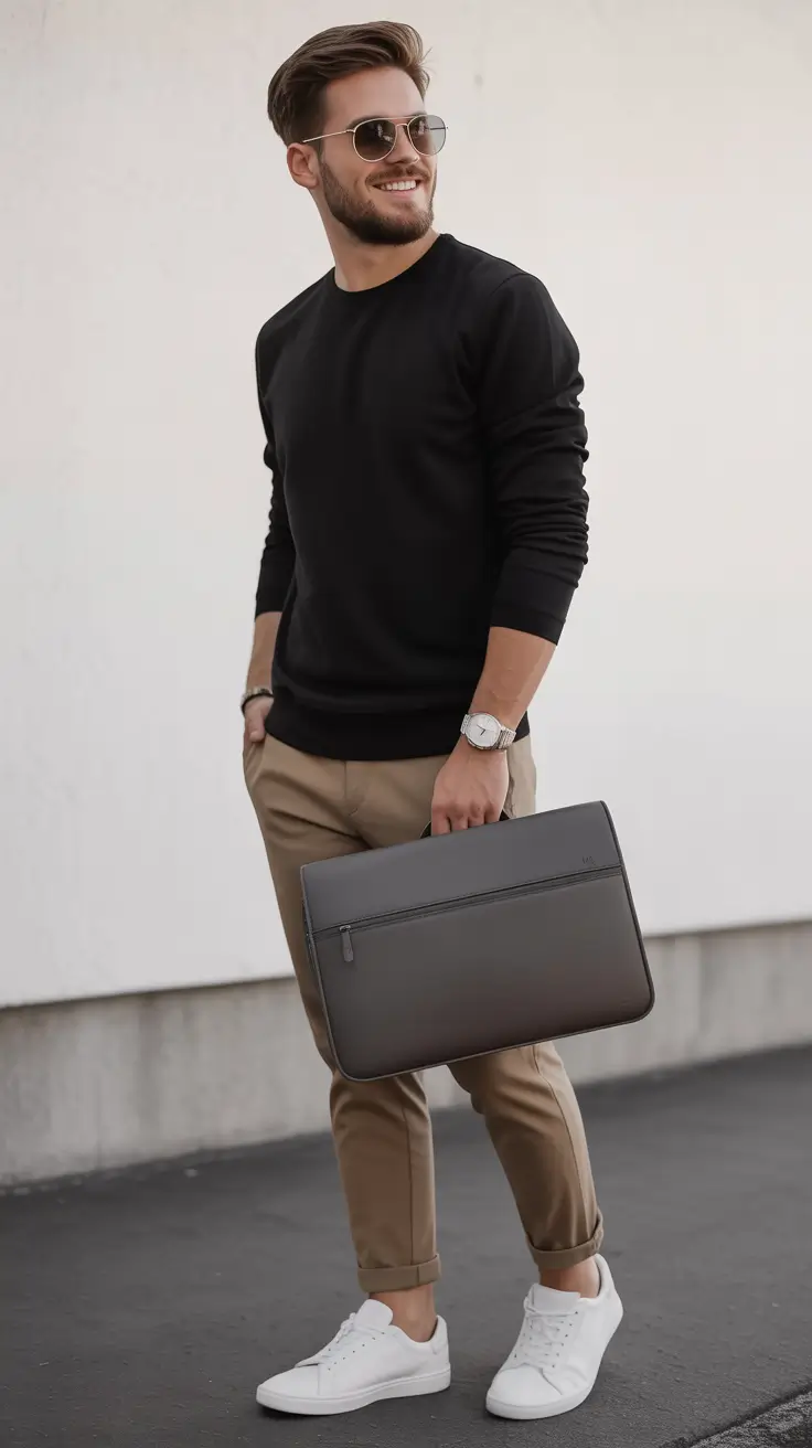 spring outfits men minimalist dark style