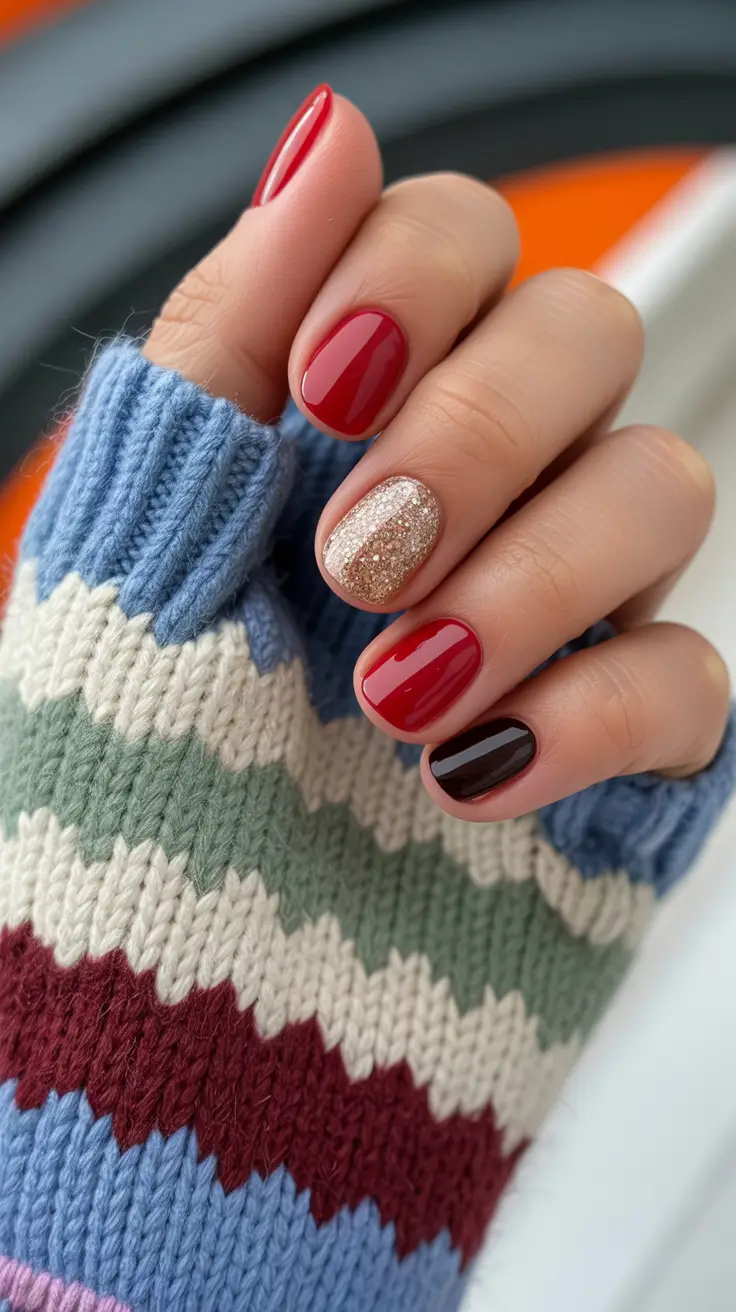 nails designs ideas February 2026 Cozy red and gold accents for everyday February warmth