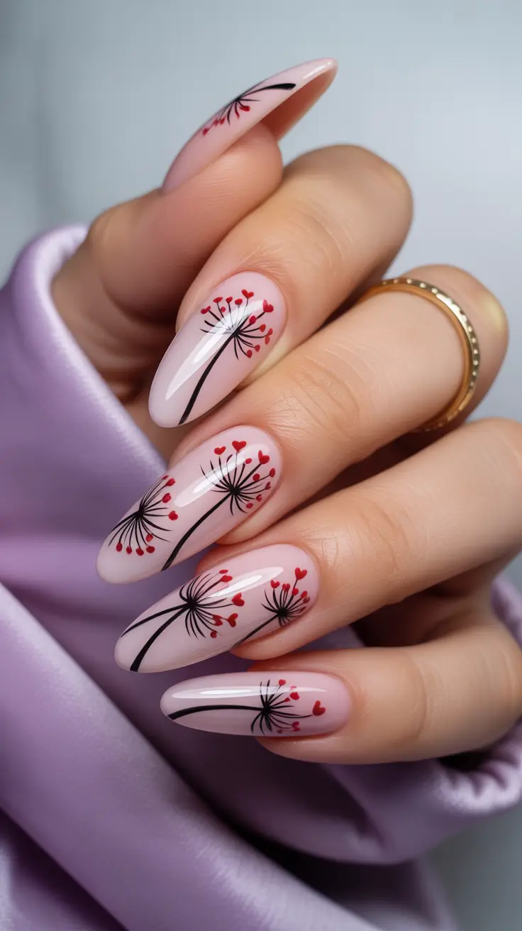nails designs ideas February 2026 Romantic botanical art with subtle Valentines details