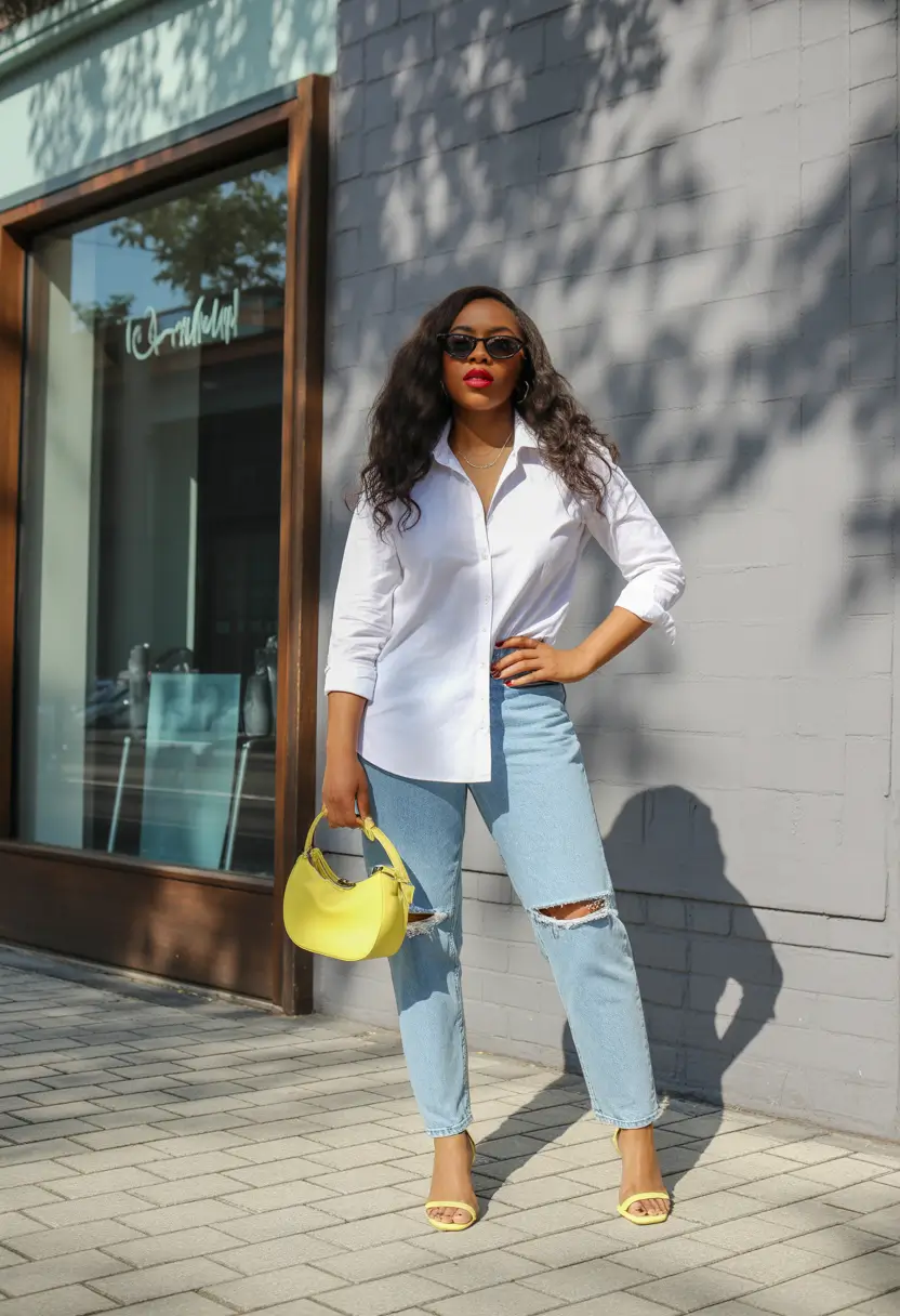 natural spring outfits black women 2026 crisp white denim look