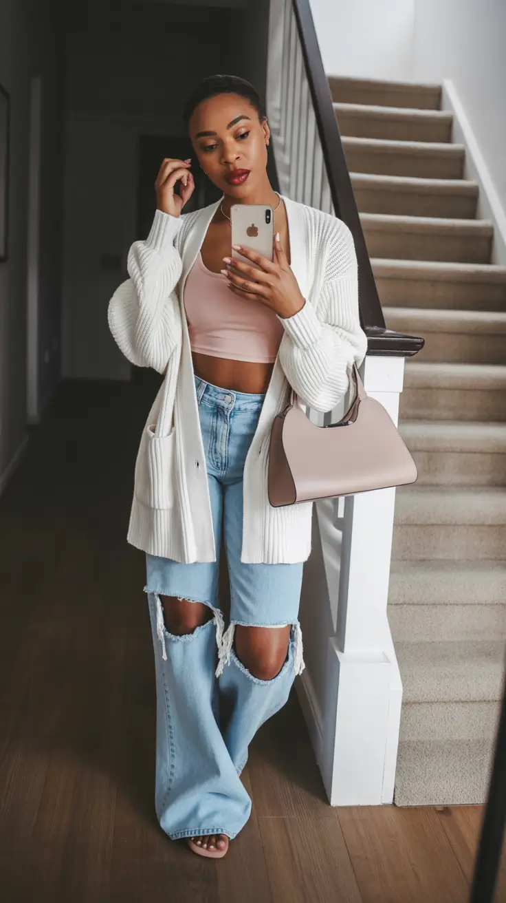 natural spring outfits black women 2026 soft cardigan layers