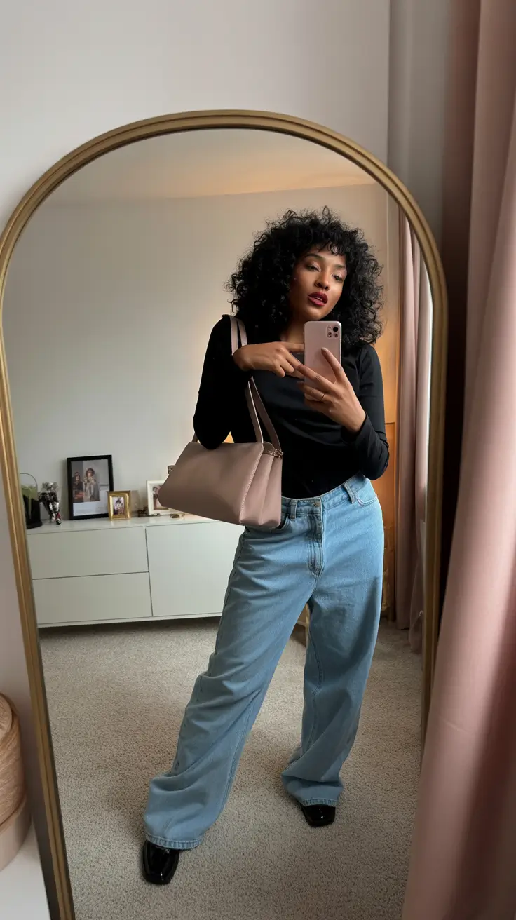 natural spring outfits black women 2026 black top denim style