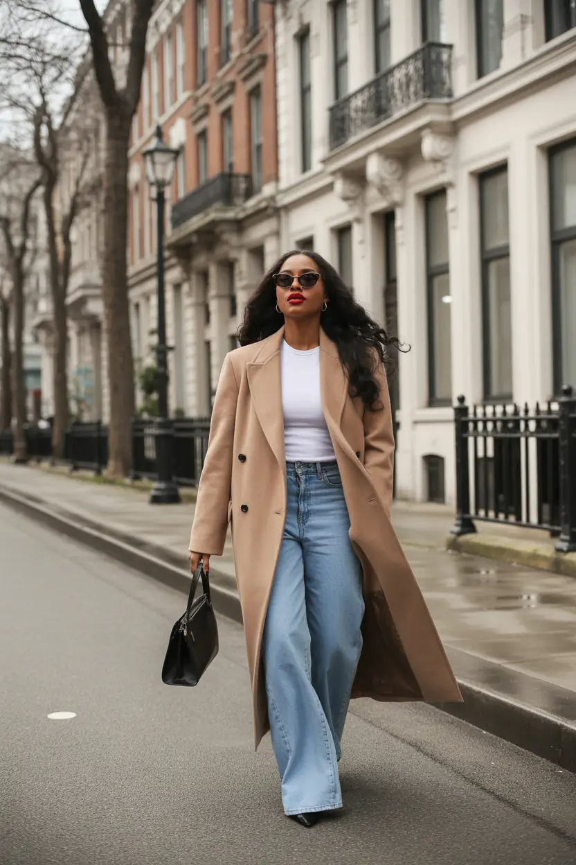 natural spring outfits black women 2026 tailored coat denim