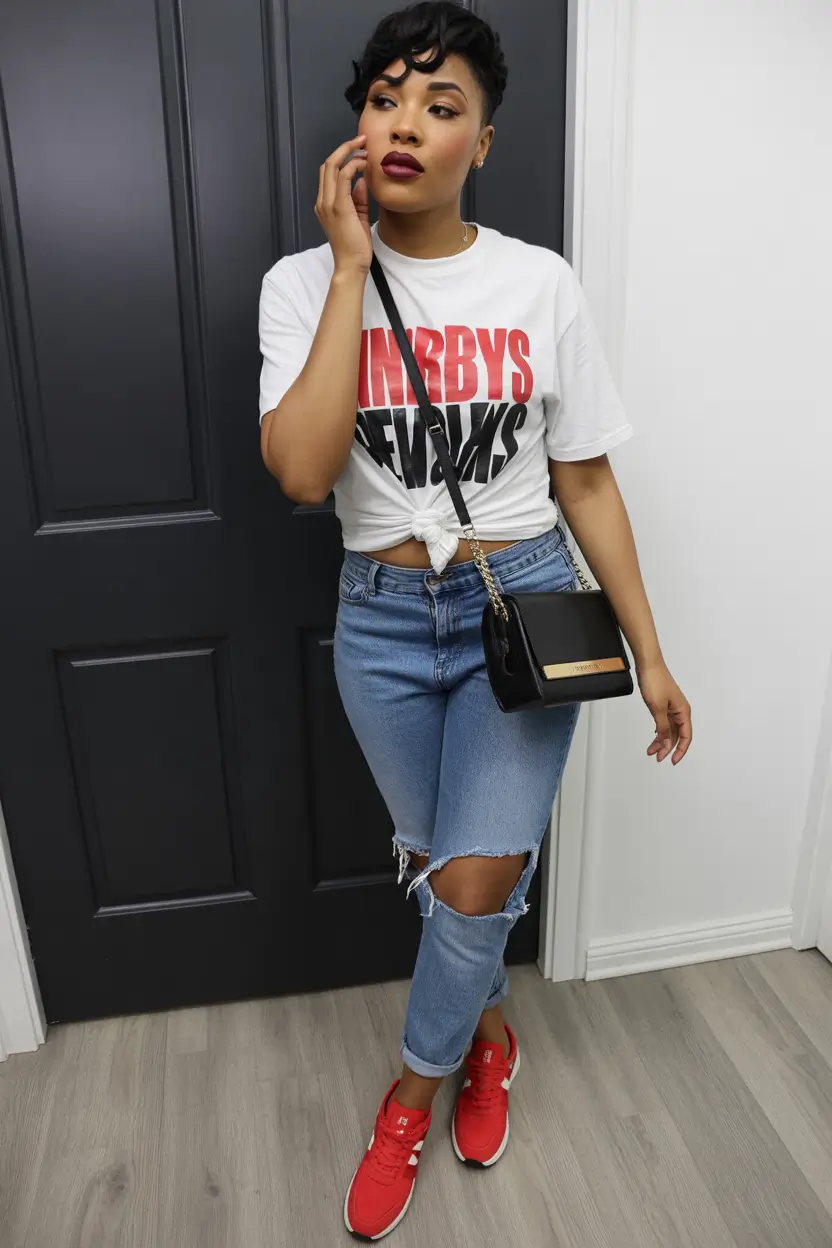 natural spring outfits black women 2026 graphic tee casual