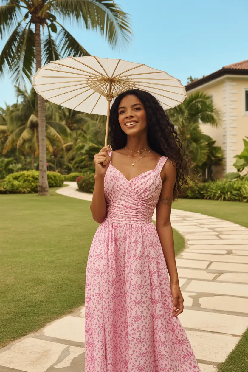 natural spring wedding guest outfit 2026 pink romantic dress