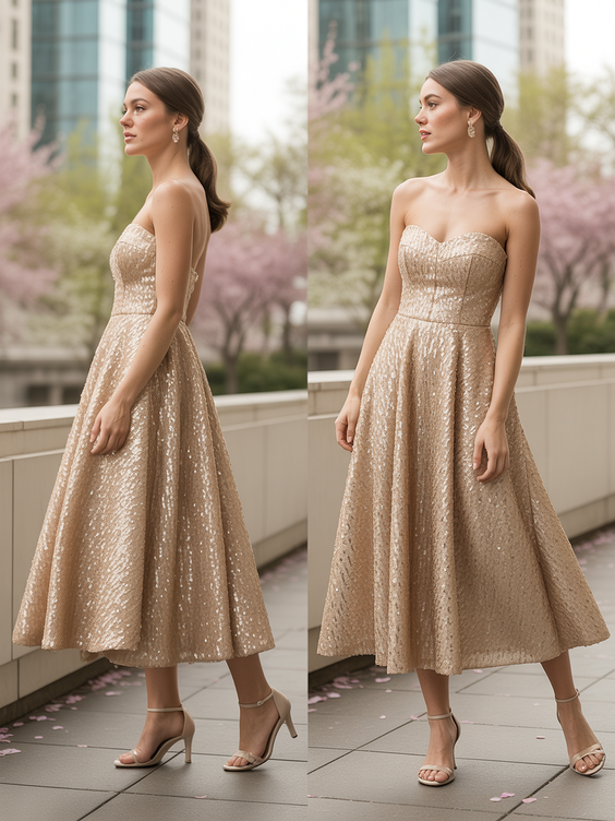 natural spring wedding outfit 2026 Subtle Sparkle for a Modern Evening Look