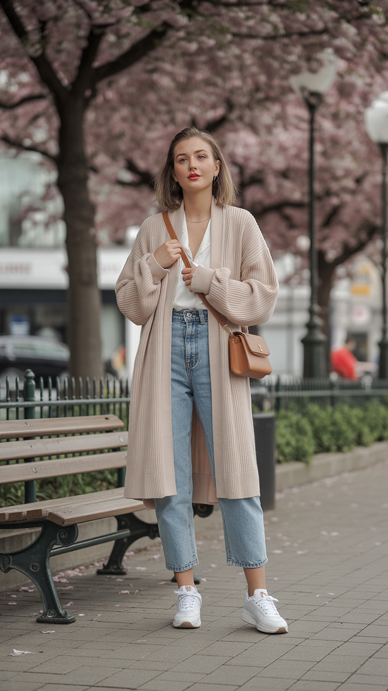 polished spring outfits for women over 30 2026 Long Cardigan and City Softness