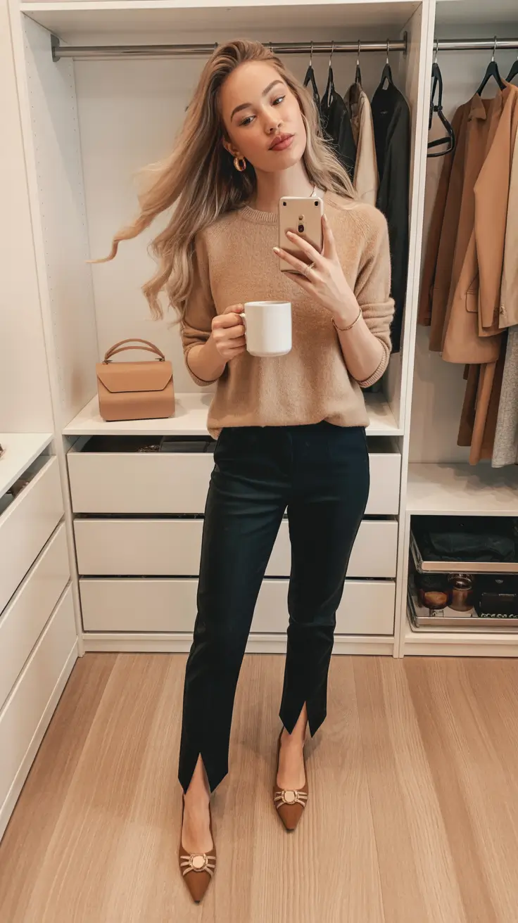 spring work outfits business casual women 2026 neutral knit