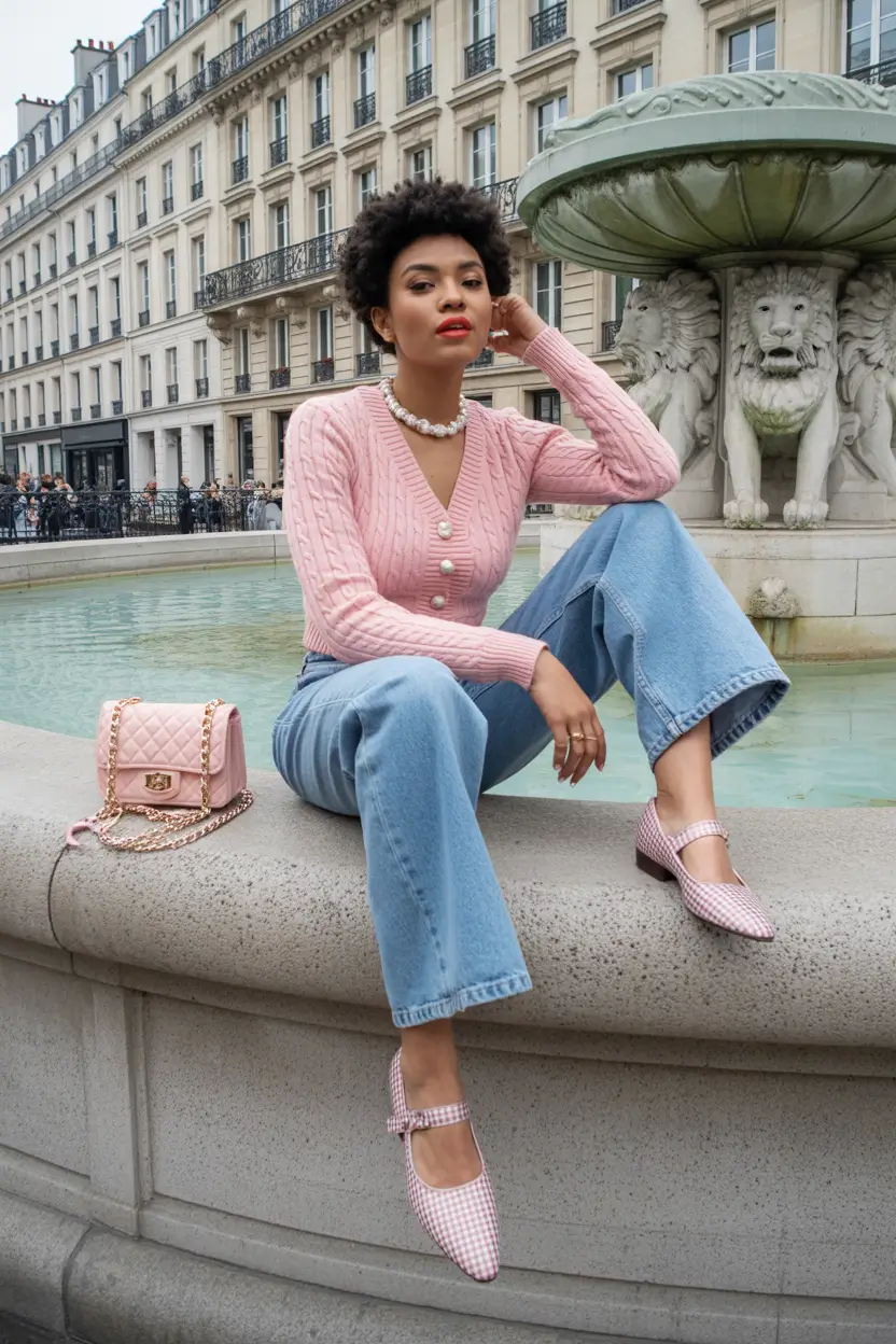 spring work outfits for women 2026 soft pink knit office chic