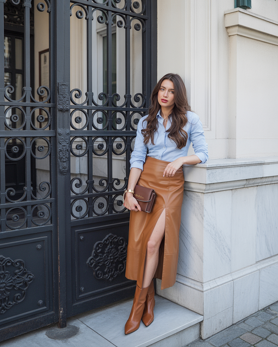 radiant spring wardrobe styles 2026 Soft Leather and Classic Blue Balance