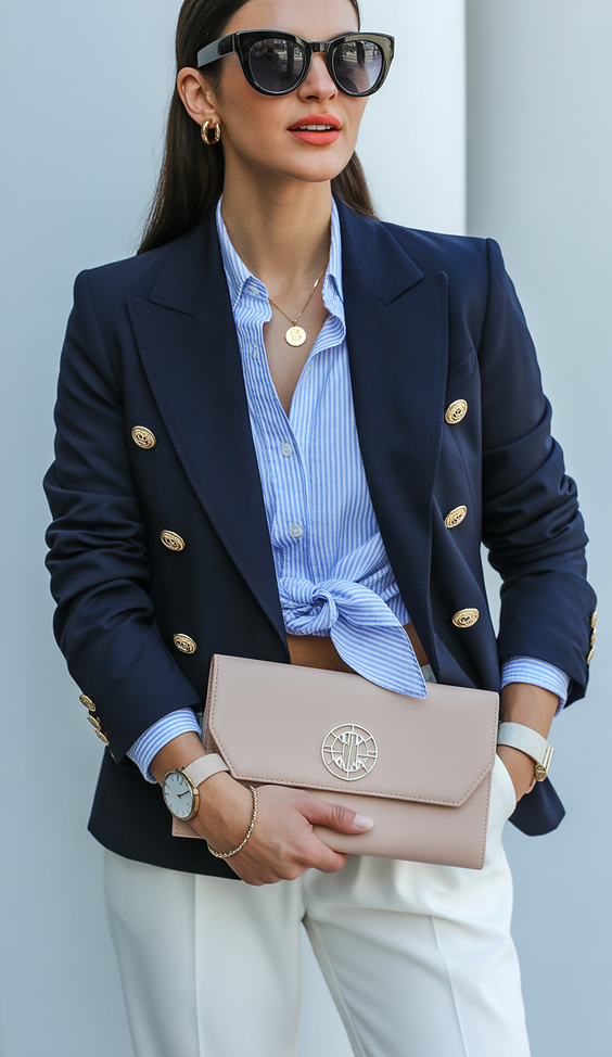 spring office outfits women Blazer and tailored trousers