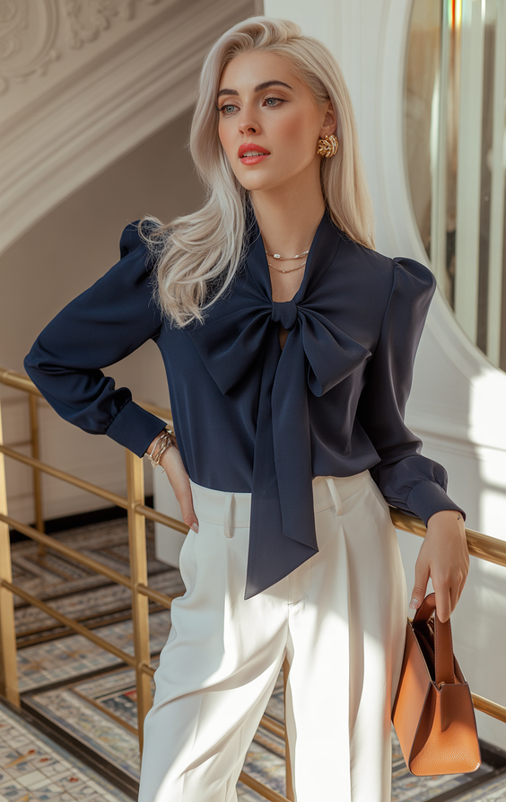 sophisticated spring workwear 2026 Classic Bow Blouse Elegance with Tailored Ease