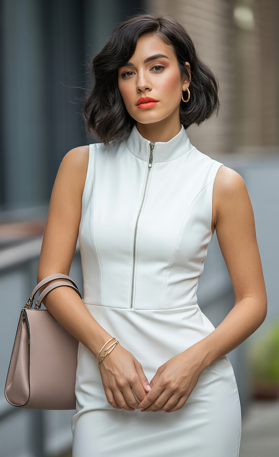 sophisticated spring workwear 2026 Minimal White Dress with Architectural Lines