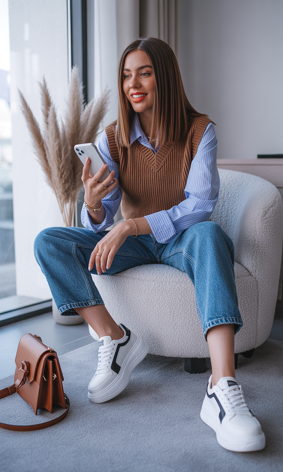 spring outfit ideas sneakers 2026 Casual Knitwear and Sneakers for Cozy Spring Moments