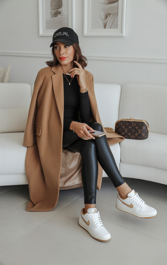 spring outfit ideas sneakers 2026 Layered Neutrals and Sneakers for Cozy Spring Days