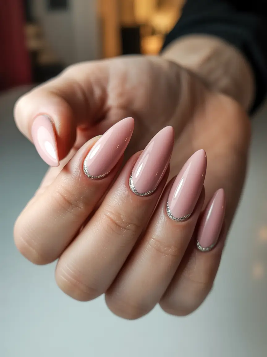 stiletto nail designs 2026 nude silver detail