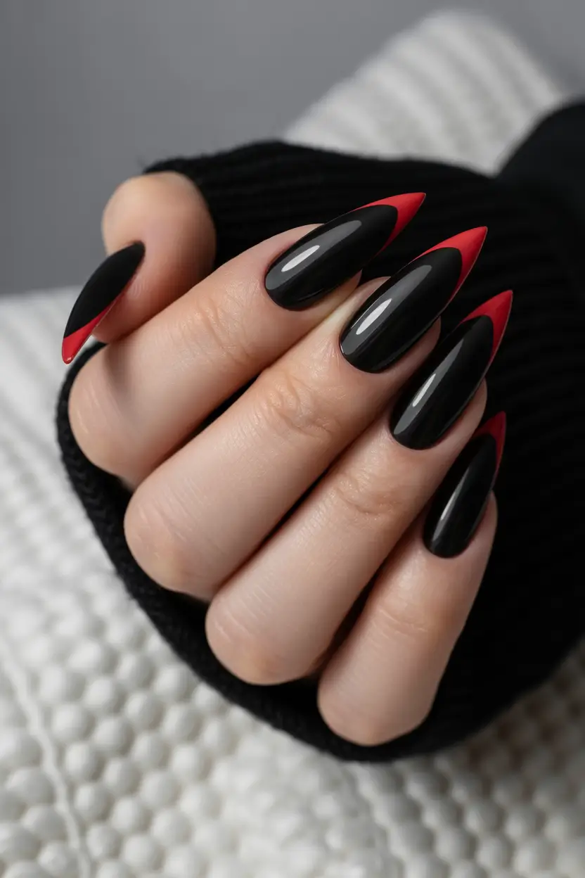 stiletto nail designs 2026 black red french