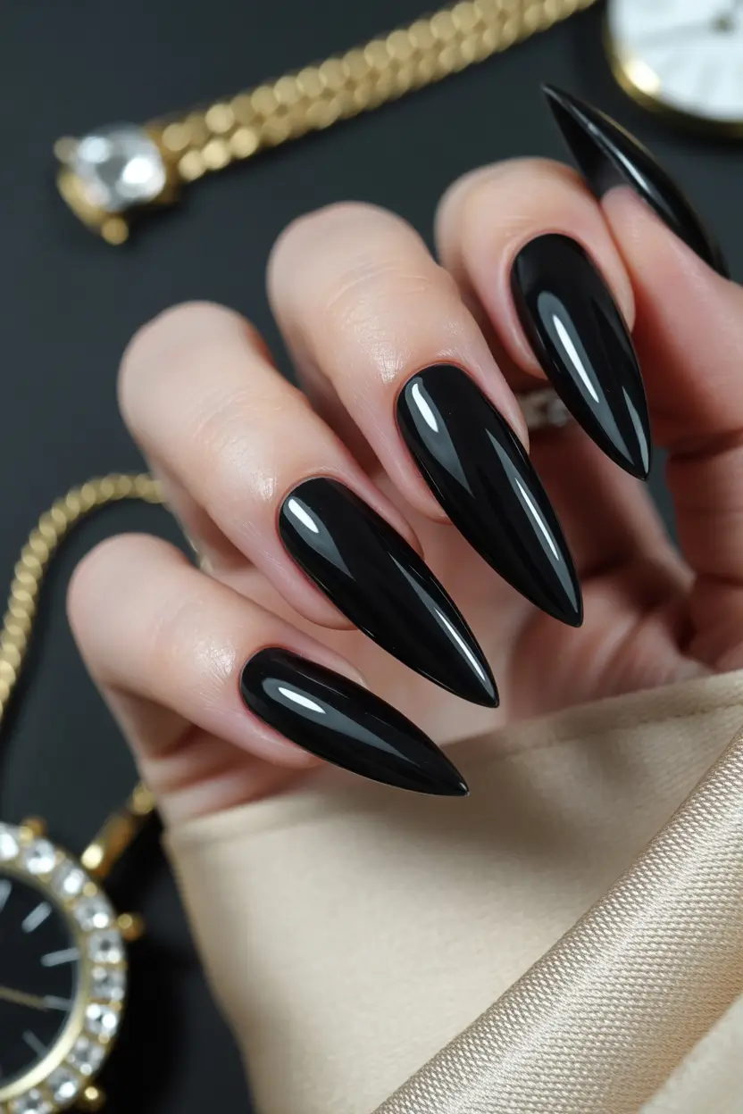 stiletto nail designs 2026 black long