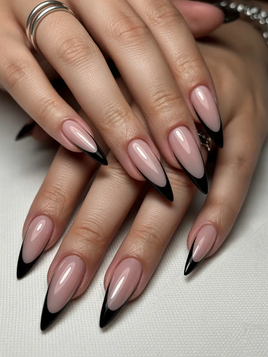 stiletto nail designs 2026 black french tip