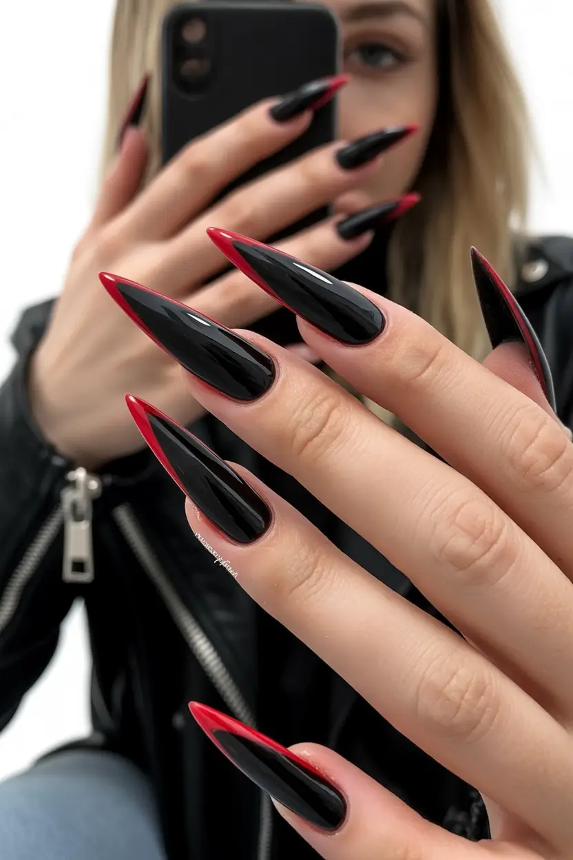 stiletto nail designs 2026 black red baddie