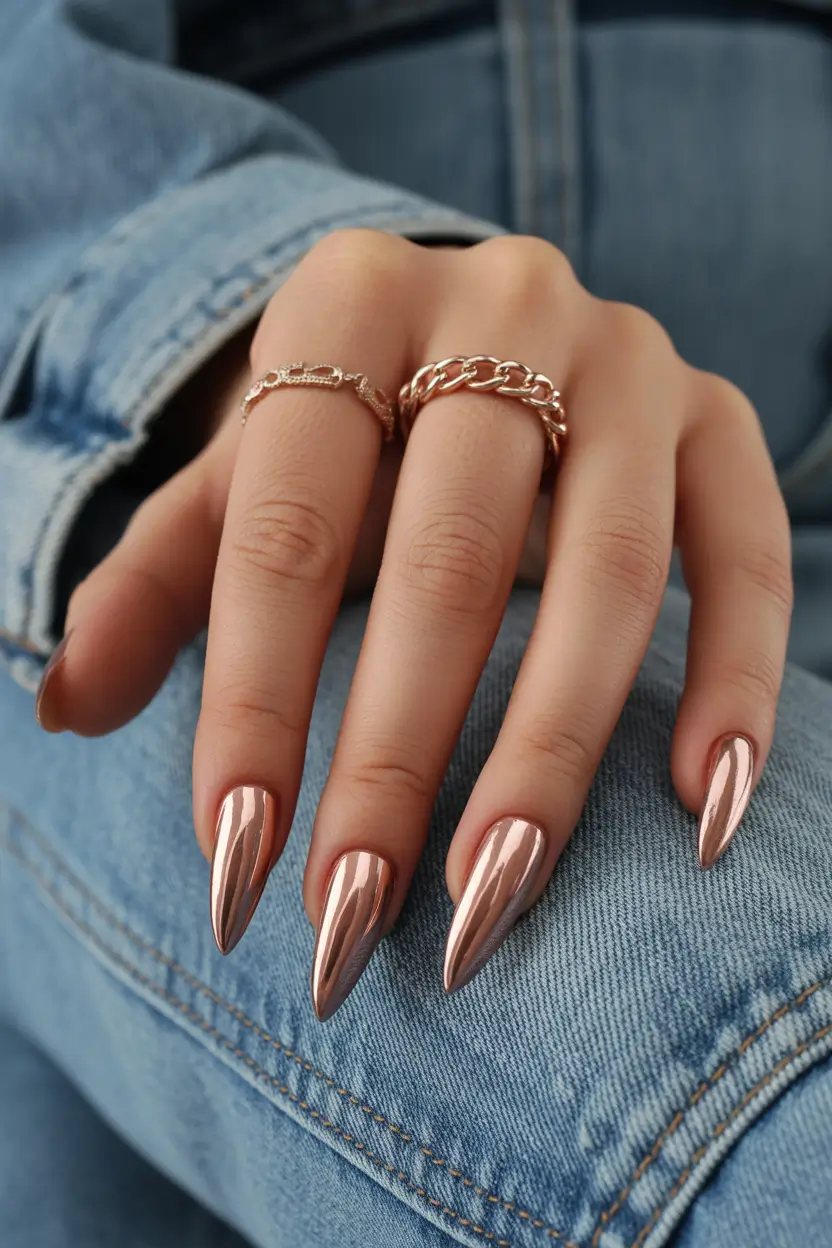 stiletto nail designs 2026 gold chrome