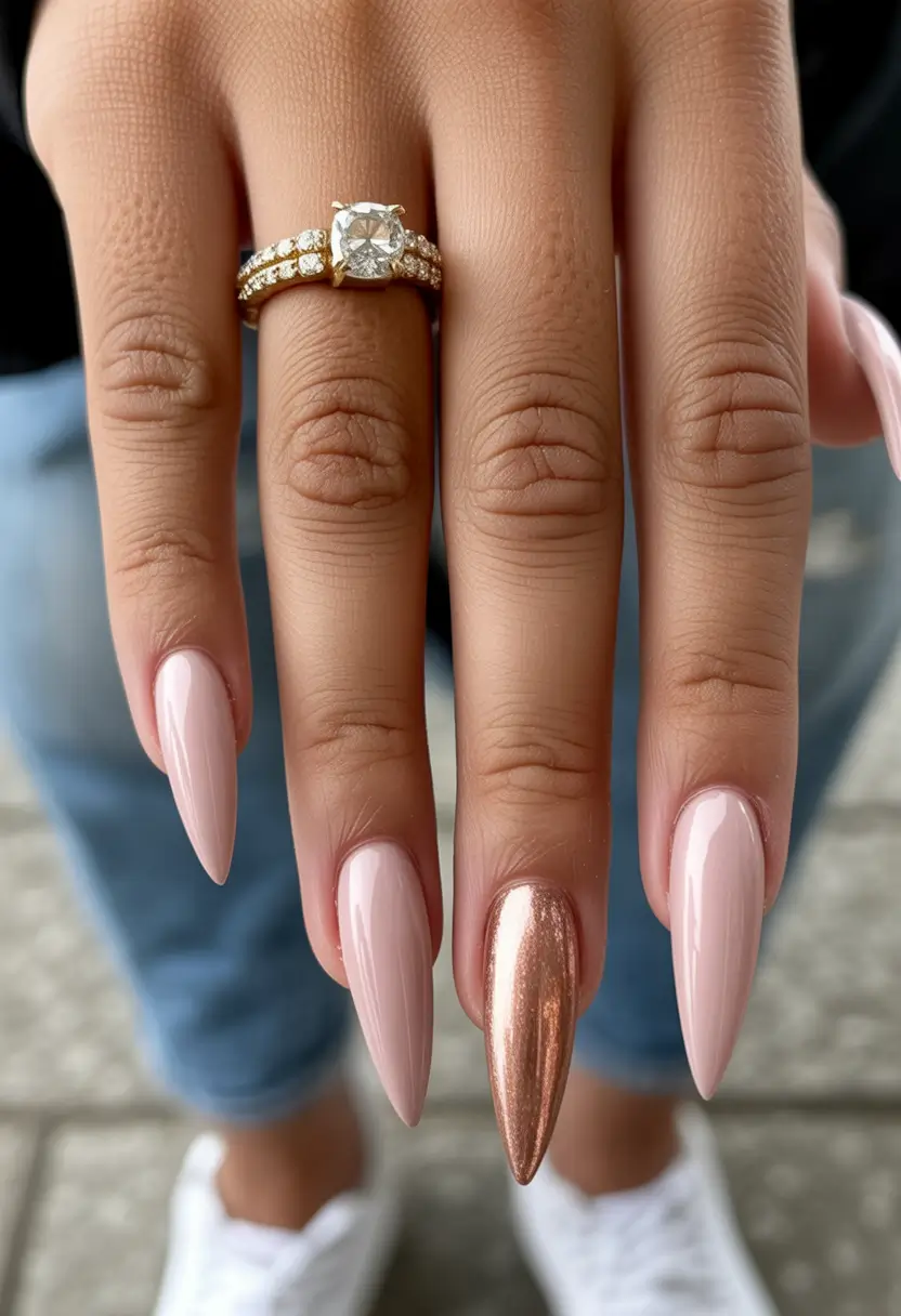 stiletto nail designs 2026 blush pink gold
