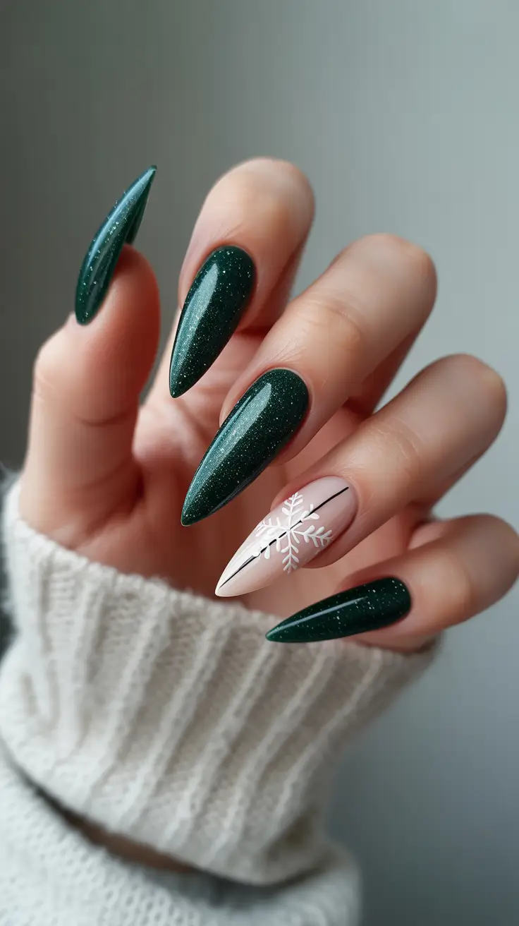 stiletto nail designs 2026 green winter art