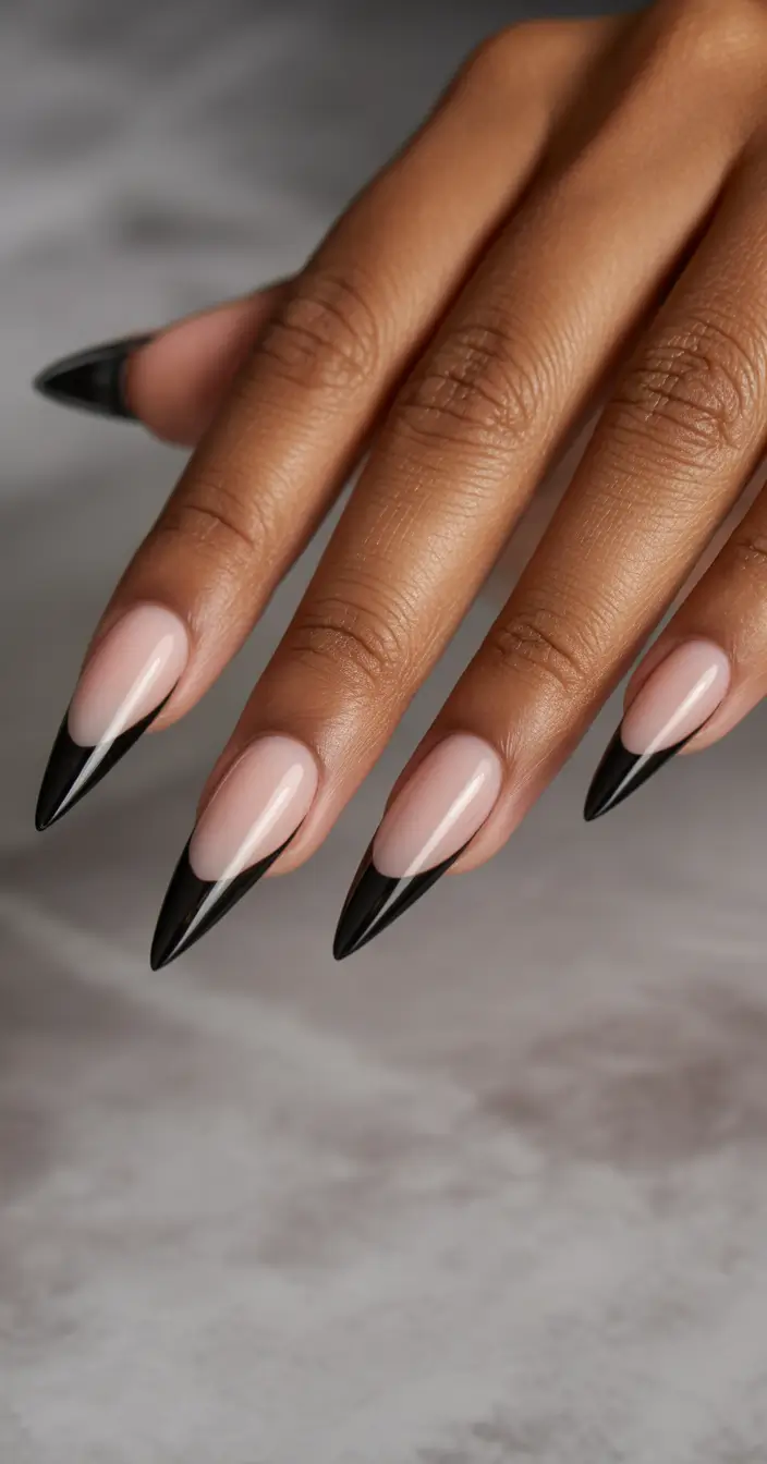 stiletto nail designs 2026 black french tip