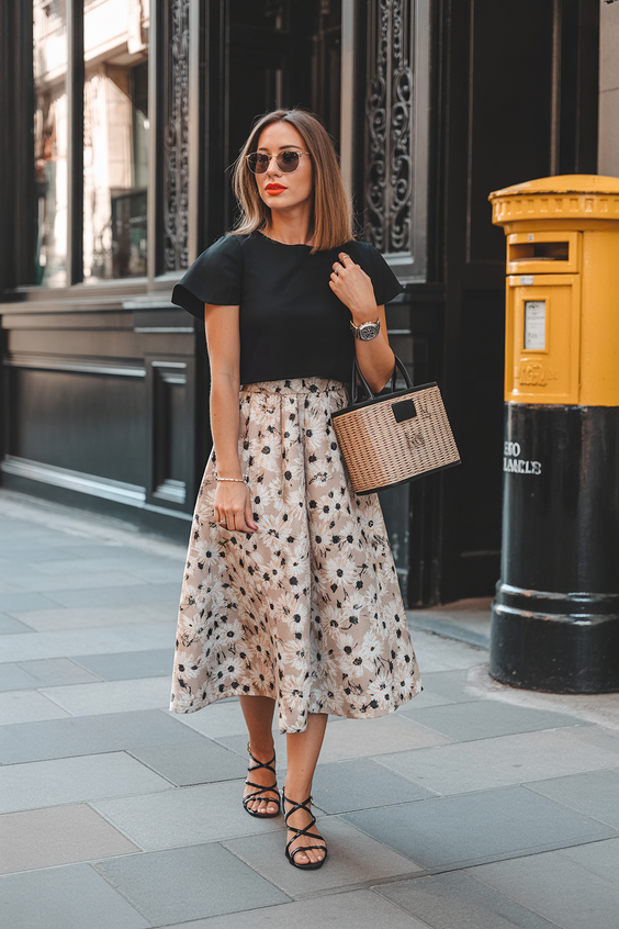 spring travel outfits 2026 Classic Black and Floral Balance for Timeless Streets