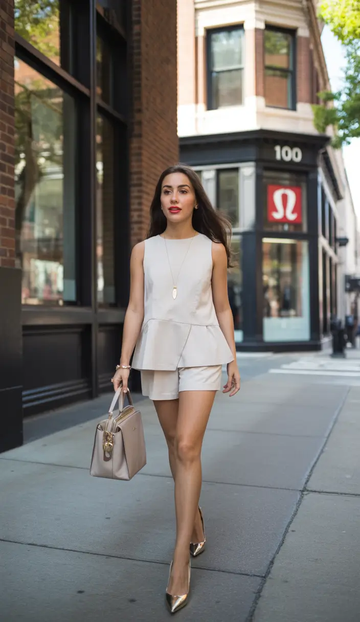 spring mini skirt outfits Minimal Beige Mini Skirt Set for City Days