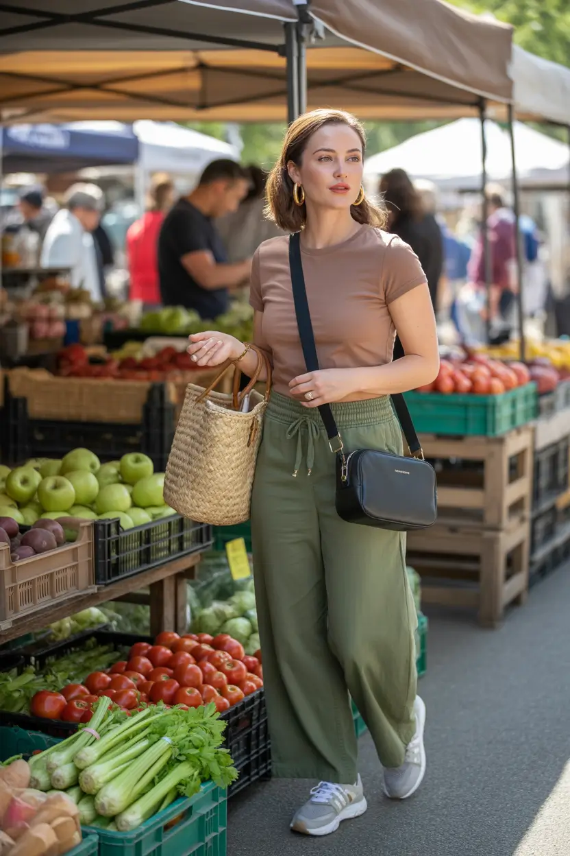 trendy camping spring outfits 2026 Soft Athletic Ease With a Market Morning Feel