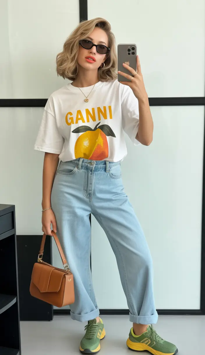 trendy spring outfit with a t-shirt for casual wear 2026 Bold Yellow Graphic Tee for a Playful Spring Statement