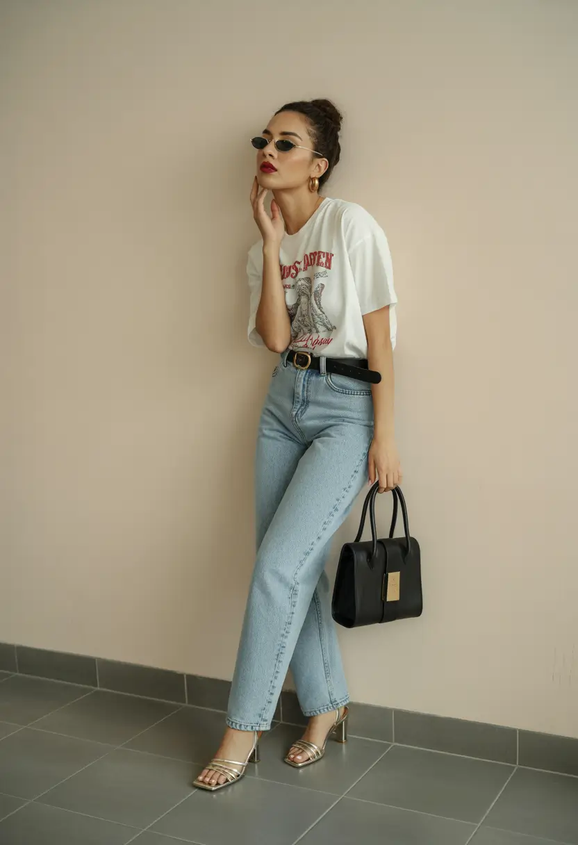 trendy spring outfit with a t-shirt for casual wear 2026 Classic Graphic Tee With a Sharp Feminine Edge
