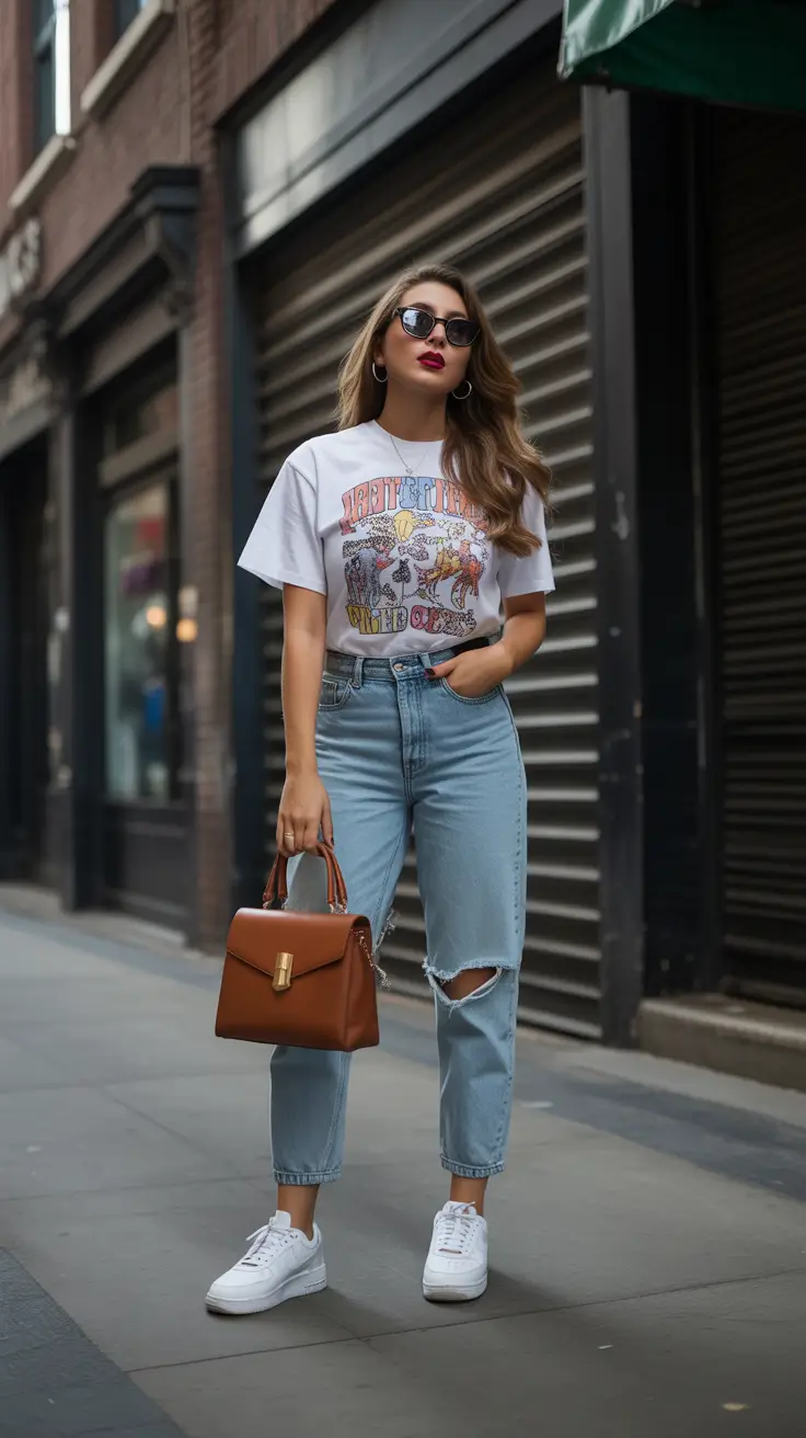 trendy spring outfit with a t-shirt for casual wear 2026 Street Style Ease With a Graphic Tee and Sneakers