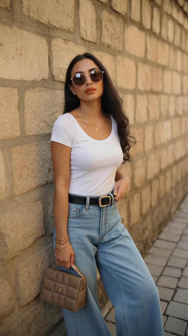 trendy spring outfit with a t-shirt for casual wear 2026 Classic White Tee With Timeless Denim Appeal