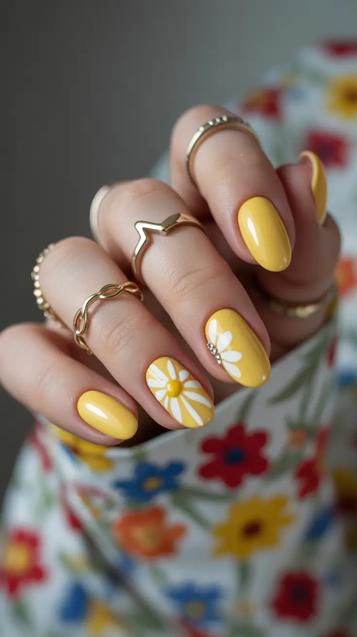 yellow nail designs 2026 yellow nails aesthetic flower design