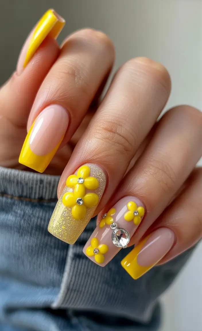 yellow nail designs 2026 yellow nails with design flower design
