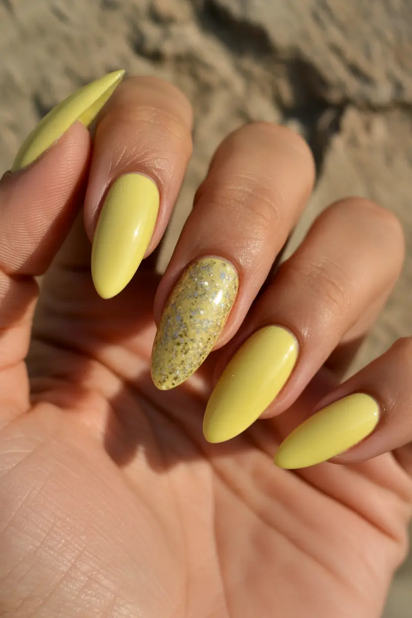 yellow nail designs 2026 yellow nails almond pastel lemon