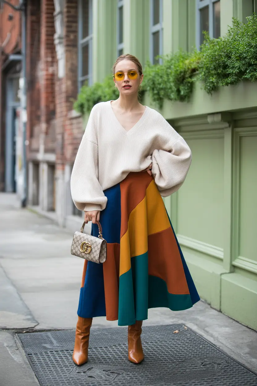 beautiful spring outfits for brunch 2026 soft volume with artistic color blocking