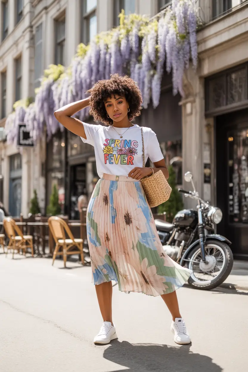 beautiful spring outfits for brunch 2026 graphic tees meet feminine movement