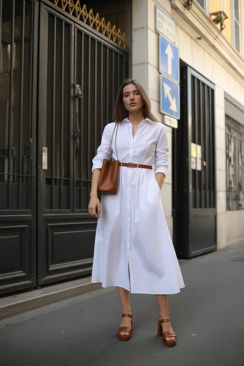 best classy spring outfits 2026 white shirt dress