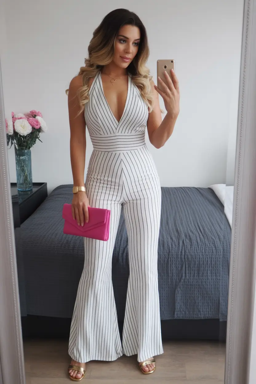 best classy spring outfits 2026 striped jumpsuit