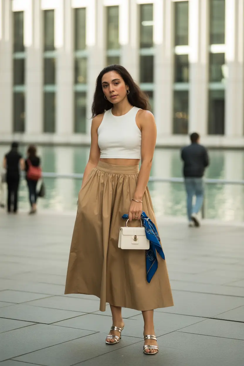best classy spring outfits 2026 midi skirt minimal top