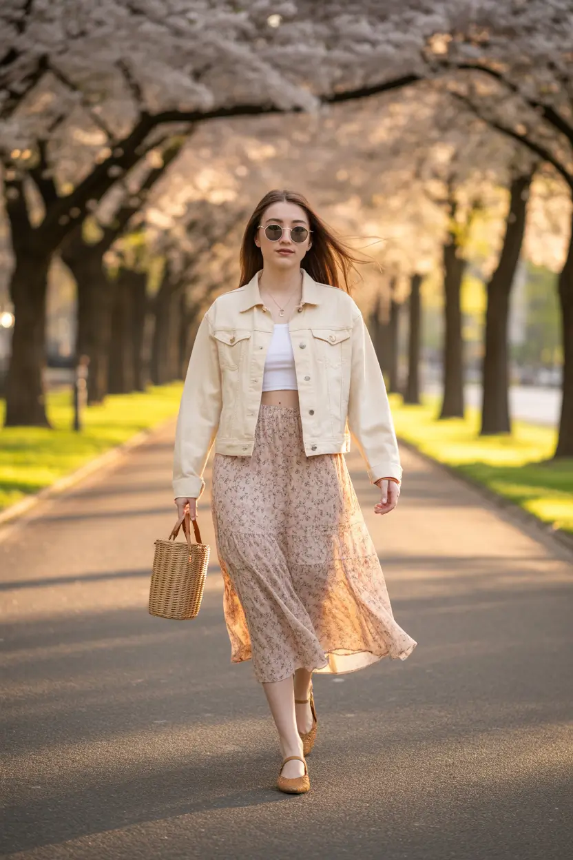 best classy spring outfits 2026 relaxed skirt city walk